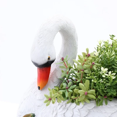 LuxenHome White Resin Swan Family Planter 10 LuxenHome White Resin Swan Family Planter - Image 10