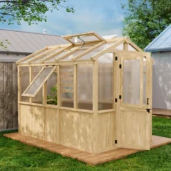 EAGLE PEAK Wooden Polycarbonate Walk-in Greenhouse, Cedar Hobby Green House With Roof Vent -D'Eco Store GUEST 33a83919 8a5b 4897 9be8 0016e7b34edc
