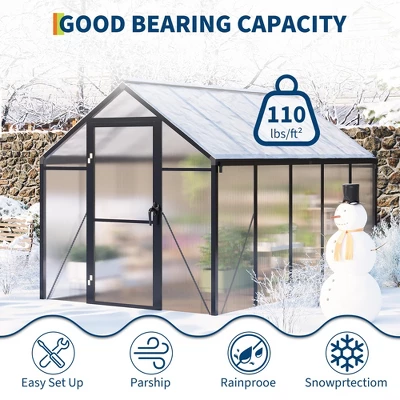 Homfan Greenhouse For Outdoors,Polycarbonate Greenhouse With Roof Vent, Aluminum Walk-in Greenhouse For Outside Garden Backyard, Patio, Lawn 4 Homfan Greenhouse For Outdoors,Polycarbonate Greenhouse With Roof Vent, Aluminum Walk-in Greenhouse For Outside Garden Backyard, Patio, Lawn - Image 4