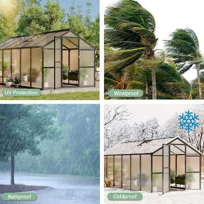 Sturdy Polycarbonate Greenhouse With Aluminum Frame - Adjustable Roof Vent, Sliding Door & UV Protection For Backyard Gardening 6 Sturdy Polycarbonate Greenhouse With Aluminum Frame - Adjustable Roof Vent, Sliding Door & UV Protection For Backyard Gardening - Image 6