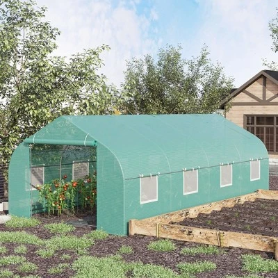 Outsunny Tunnel Greenhouse Large Walk-In Warm House Deluxe High GardenHot House With Roll Up Windows & Roll Up Door, Steel Frame 2 Outsunny Tunnel Greenhouse Large Walk-In Warm House Deluxe High GardenHot House With Roll Up Windows & Roll Up Door, Steel Frame - Image 2