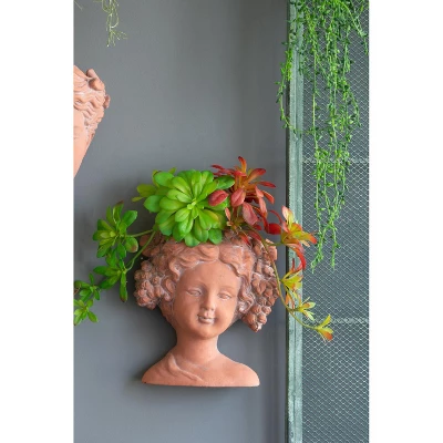 Gulches 11 Inch Gray Greek - Style Cement Head Planter For Indoor & Outdoor Garden Decor 3 Gulches 11 Inch Gray Greek - Style Cement Head Planter For Indoor & Outdoor Garden Decor - Image 3