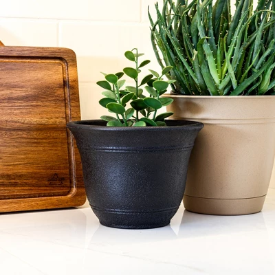 The HC Companies Sierra Round Self-Watering Pot, Plastic Stoneware Planter With Internal Disk For Indoor And Outdoor Plants, 10 Inch, Black Onyx 1 The HC Companies Sierra Round Self-Watering Pot, Plastic Stoneware Planter With Internal Disk For Indoor And Outdoor Plants, 10 Inch, Black Onyx