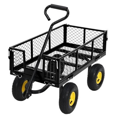Heavy Duty Steel Garden Cart,550 LBS Capacity 3-in-1 Pullable Metal Wagon With 10" Pneumatic Wheels,180°Rotating Handle & Removable Sides, Green 11 Heavy Duty Steel Garden Cart,550 LBS Capacity 3-in-1 Pullable Metal Wagon With 10" Pneumatic Wheels,180°Rotating Handle & Removable Sides, Green - Image 11