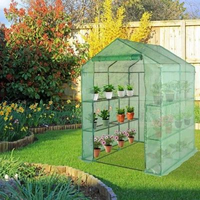 Walk-in Greenhouse For Outdoors, 58"x58"x75" Plant House With 8-Tier Grid Shelves For Seed Starting & Potted Plants 10 Walk-in Greenhouse For Outdoors, 58"x58"x75" Plant House With 8-Tier Grid Shelves For Seed Starting & Potted Plants - Image 10