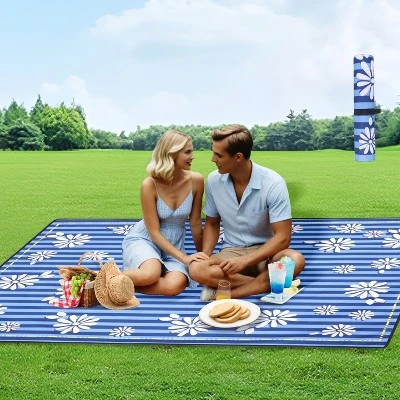 Heavy-Duty 480lbs Folding Wagon Cart With Bonus Picnic Mat - All-Terrain Beach Wheels, Drink Holders, Brakes & Side Pocket Blue Vertical Print 5 Heavy-Duty 480lbs Folding Wagon Cart With Bonus Picnic Mat - All-Terrain Beach Wheels, Drink Holders, Brakes & Side Pocket Blue Vertical Print - Image 5