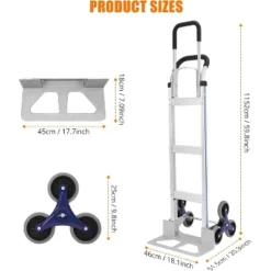 Heavy Duty 2-in-1 Aluminum Hand Truck With Stair Climbing Triangle Wheels – 650 Lb Capacity Convertible Dolly With Dual Handles