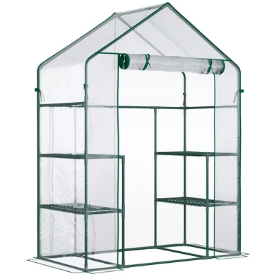 Outsunny 56" X 29" X 77" Walk-in Greenhouse Kit, Portable Green House With 3 Tier Shleves, Roll-Up Door, PE Cover For Backyard Garden 7 Outsunny 56" X 29" X 77" Walk-in Greenhouse Kit, Portable Green House With 3 Tier Shleves, Roll-Up Door, PE Cover For Backyard Garden - Image 7