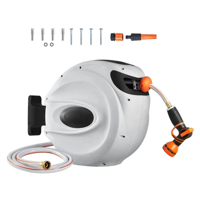 VEVOR Retractable Hose Reel, 65 Ft X 5/8 Inch, 180° Swivel Bracket Wall-Mounted, Garden Water Hose Reel With 9-Pattern Nozzle, Automatic Rewind 8 VEVOR Retractable Hose Reel, 65 Ft X 5/8 Inch, 180° Swivel Bracket Wall-Mounted, Garden Water Hose Reel With 9-Pattern Nozzle, Automatic Rewind - Image 8