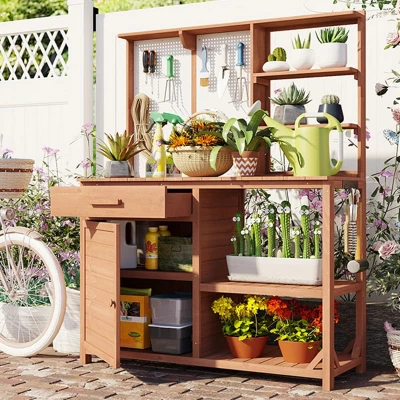 Outdoor Potting Bench, Garden Workstation For Planting, Potting Bench With Shelves And Adjustable Storage, Wood Potting Bench-Coolbibila 7 Outdoor Potting Bench, Garden Workstation For Planting, Potting Bench With Shelves And Adjustable Storage, Wood Potting Bench-Coolbibila - Image 7