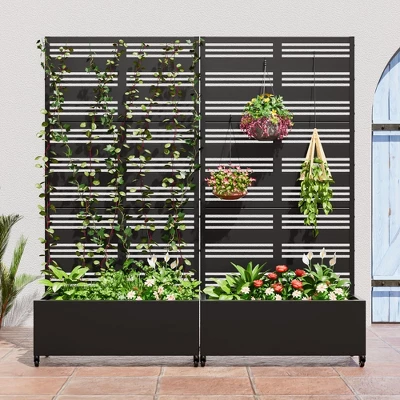 PexFix 72 In. X 35 In. Outdoor Metal Trellis With Planter Box Privacy Screen Garden Fence Wall Applique In Black 2 PexFix 72 In. X 35 In. Outdoor Metal Trellis With Planter Box Privacy Screen Garden Fence Wall Applique In Black - Image 2