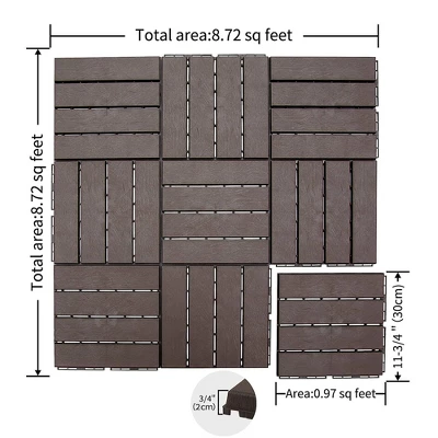 CLIHOME 12"x12" Square Composite Decking Tiles,Outdoor Patio Four Slat Plastic Interlocking Deck Tiles(Pack Of 36) 5 CLIHOME 12"x12" Square Composite Decking Tiles,Outdoor Patio Four Slat Plastic Interlocking Deck Tiles(Pack Of 36) - Image 5