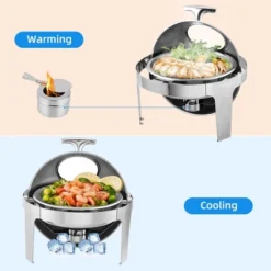 WhizMax 6.8 Quart Roll Top Chafing Dish Buffet Set With Visible Window, Round Stainless Steel Set