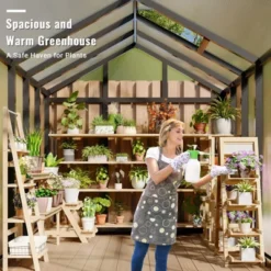 6x8 Ft Aluminum Frame Polycarbonate Accessible Greenhouses With Roof Vents And Sliding Doors Suitable For Outdoor Gardens And Backyards, Black