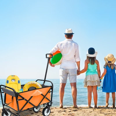 Minimeetall Strap Collapsible Foldable Wagon Cart With Strapping System, Beach Wagon Utility Cart Utility Wagon Grocery Cart For Orange 3 Minimeetall Strap Collapsible Foldable Wagon Cart With Strapping System, Beach Wagon Utility Cart Utility Wagon Grocery Cart For Orange - Image 3