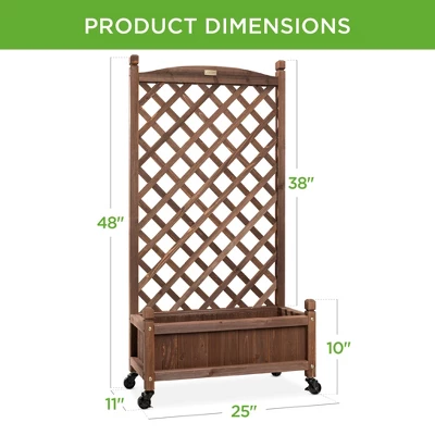 Best Choice Products 48in Mobile Wood Planter Box & Diamond Lattice Trellis, W/ Drainage Holes, Optional Wheels - Walnut 6 Best Choice Products 48in Mobile Wood Planter Box & Diamond Lattice Trellis, W/ Drainage Holes, Optional Wheels - Walnut - Image 6