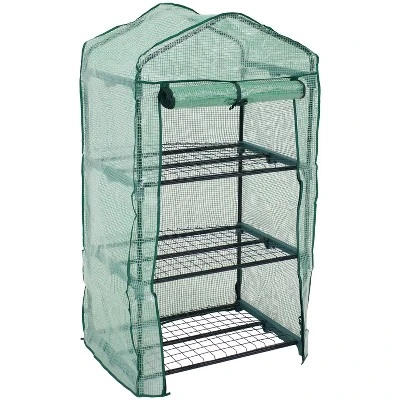Sunnydaze Decor Sunnydaze Outdoor Portable Growing Rack 3-Tier Greenhouse With Roll-Up Door - 3 Shelves - Green 11 Sunnydaze Decor Sunnydaze Outdoor Portable Growing Rack 3-Tier Greenhouse With Roll-Up Door - 3 Shelves - Green - Image 11
