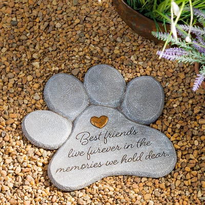 Evergreen 11" Paw Shaped Pet Memorial Garden Stone, Best Friends Live Forever 2 Evergreen 11" Paw Shaped Pet Memorial Garden Stone, Best Friends Live Forever - Image 2