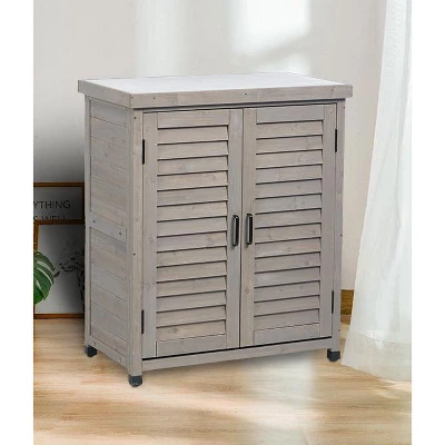 NicBex Outdoor Potting Bench With Storage Cabinet And Metal Table Top For Patio, Garden Furniture Wood Workstation, Grey 1 NicBex Outdoor Potting Bench With Storage Cabinet And Metal Table Top For Patio, Garden Furniture Wood Workstation, Grey