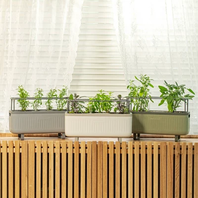 Vego Garden Twin Pack Self-Watering Herb Planter Box With Trellis Rectangular Indoor Outdoor Planter Pots 7.3"x17.5"x10.5" 4 Vego Garden Twin Pack Self-Watering Herb Planter Box With Trellis Rectangular Indoor Outdoor Planter Pots 7.3"x17.5"x10.5" - Image 4