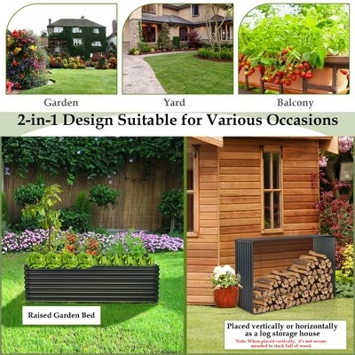 Costway 2 PCS Galvanized Raised Garden Bed Outdoor Planter Box Firewood Rack Log Holder 7 Costway 2 PCS Galvanized Raised Garden Bed Outdoor Planter Box Firewood Rack Log Holder - Image 7