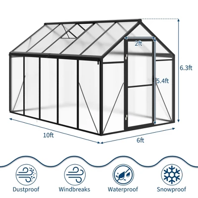 Homfan Greenhouse For Outdoors,Polycarbonate Greenhouse With Roof Vent, Aluminum Walk-in Greenhouse For Outside Garden Backyard, Patio, Lawn 8 Homfan Greenhouse For Outdoors,Polycarbonate Greenhouse With Roof Vent, Aluminum Walk-in Greenhouse For Outside Garden Backyard, Patio, Lawn - Image 8