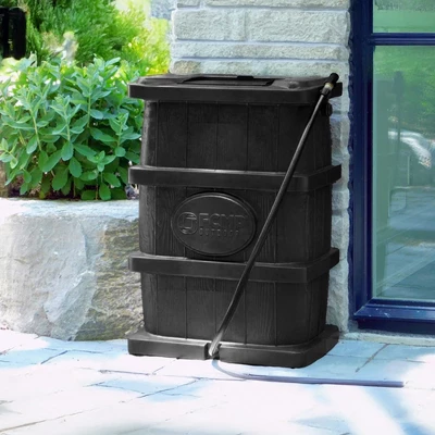 FCMP Outdoor WG4000-GRY Wood Grain Rain Barrel With Flat Back For Environmentally Friendly Watering Of Outdoor Plants, Gardens, And Landscapes, Black 5 FCMP Outdoor WG4000-GRY Wood Grain Rain Barrel With Flat Back For Environmentally Friendly Watering Of Outdoor Plants, Gardens, And Landscapes, Black - Image 5