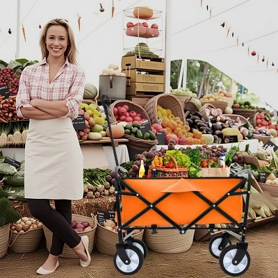 Minimeetall Strap Collapsible Foldable Wagon Cart With Strapping System, Beach Wagon Utility Cart Utility Wagon Grocery Cart For Orange 6 Minimeetall Strap Collapsible Foldable Wagon Cart With Strapping System, Beach Wagon Utility Cart Utility Wagon Grocery Cart For Orange - Image 6