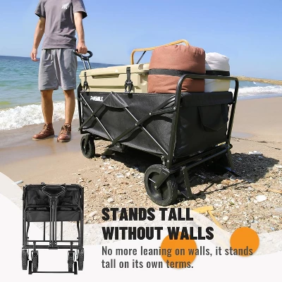 Collapsible Folding Wagon, Heavy Duty 220Lbs Capacity, Foldable Utility Cart For Outdoor Camping, Grocery, Sports, Beach - All Terrain 3 Collapsible Folding Wagon, Heavy Duty 220Lbs Capacity, Foldable Utility Cart For Outdoor Camping, Grocery, Sports, Beach - All Terrain - Image 3