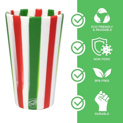Silipint: Silicone 16 Oz Pint Glass Set, 2 Pack Peppermint & Poinsettia 2 Silipint: Silicone 16 Oz Pint Glass Set, 2 Pack Peppermint & Poinsettia - Image 2