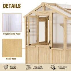 EAGLE PEAK Wooden Polycarbonate Walk-in Greenhouse, Cedar Hobby Green House With Roof Vent -D'Eco Store GUEST 4bccd132 0e4f 4094 b2ed 8e374a6f1134