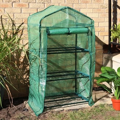 Sunnydaze Decor Sunnydaze Outdoor Portable Growing Rack 3-Tier Greenhouse With Roll-Up Door - 3 Shelves - Green 4 Sunnydaze Decor Sunnydaze Outdoor Portable Growing Rack 3-Tier Greenhouse With Roll-Up Door - 3 Shelves - Green - Image 4
