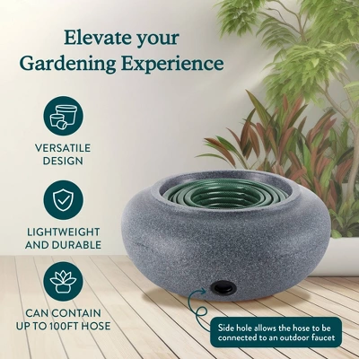 HC Companies Versatile 21 Inch Round Natural Decorative Plastic Outdoor Garden Hose Storage Pot With Side Hole, Granite (3 Pack) 3 HC Companies Versatile 21 Inch Round Natural Decorative Plastic Outdoor Garden Hose Storage Pot With Side Hole, Granite (3 Pack) - Image 3