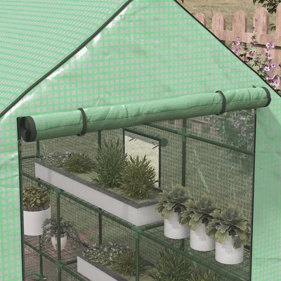 Outsunny 4.6' X 4.7' Portable Greenhouse, Small Walk-In Greenhouse, Hot House With 2 Tier U-Shape Flower Rack 4 Outsunny 4.6' X 4.7' Portable Greenhouse, Small Walk-In Greenhouse, Hot House With 2 Tier U-Shape Flower Rack - Image 4