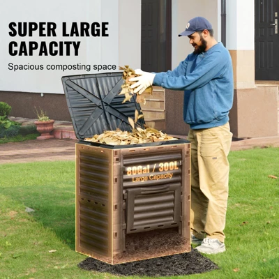 VEVOR Garden Compost Bin 80 Gal, BPA Free Composter, Large Capacity Outdoor Composting Bin With Top Lid And Bottom Door, Easy Assembling 3 VEVOR Garden Compost Bin 80 Gal, BPA Free Composter, Large Capacity Outdoor Composting Bin With Top Lid And Bottom Door, Easy Assembling - Image 3