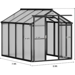 Sturdy Polycarbonate Greenhouse With Aluminum Frame - Adjustable Roof Vent, Sliding Door & UV Protection For Backyard Gardening