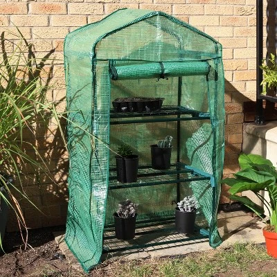 Sunnydaze Decor Sunnydaze Outdoor Portable Growing Rack 3-Tier Greenhouse With Roll-Up Door - 3 Shelves - Green 6 Sunnydaze Decor Sunnydaze Outdoor Portable Growing Rack 3-Tier Greenhouse With Roll-Up Door - 3 Shelves - Green - Image 6