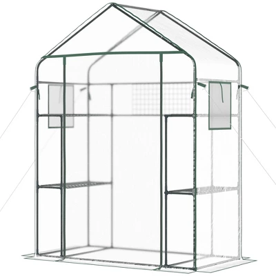 Outsunny 56" X 29" X 77" Walk-in Greenhouse Kit, Portable Green House With 3 Tier Shleves, Roll-Up Door, PE Cover For Backyard Garden 3 Outsunny 56" X 29" X 77" Walk-in Greenhouse Kit, Portable Green House With 3 Tier Shleves, Roll-Up Door, PE Cover For Backyard Garden - Image 3