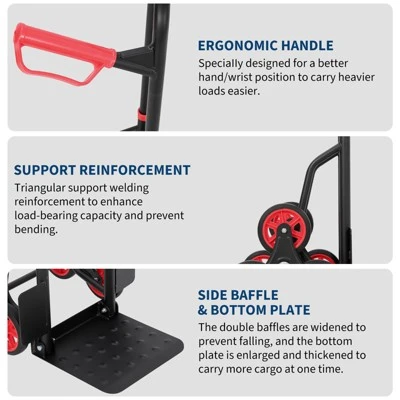 Stair Climbing Cart Heavy Duty Hand Truck With 6 Wheels Telescoping Handle And Elastic Ropes 330 Lbs Capacity Foldable Dolly, Red 1 Stair Climbing Cart Heavy Duty Hand Truck With 6 Wheels Telescoping Handle And Elastic Ropes 330 Lbs Capacity Foldable Dolly, Red