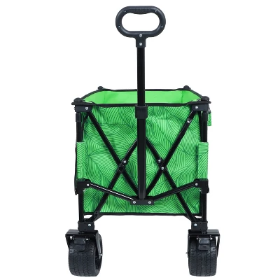 Heavy-Duty 480lbs Folding Wagon Cart With Bonus Picnic Mat - All-Terrain Beach Wheels, Drink Holders, Brakes & Side Pocket Green Line 6 Heavy-Duty 480lbs Folding Wagon Cart With Bonus Picnic Mat - All-Terrain Beach Wheels, Drink Holders, Brakes & Side Pocket Green Line - Image 6