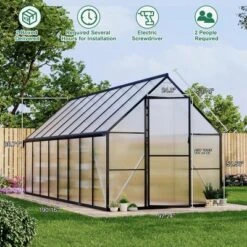 8 X 10/12/14/16FT Greenhouse, Heavy Duty Aluminum-Framed Polycarbonate Greenhouse With Roof Vent, Large GreenHouse For Outdoors (4 Different Size)