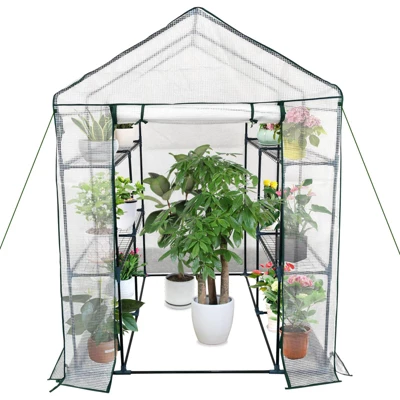 Walk-in Greenhouse With Roll-Up Zipper Door 57 X 57 X 76 Portable 3-Tier 6-Shelf Steel Frame Greenhouse For Indoor Outdoor Garden Patio, Green 8 Walk-in Greenhouse With Roll-Up Zipper Door 57 X 57 X 76 Portable 3-Tier 6-Shelf Steel Frame Greenhouse For Indoor Outdoor Garden Patio, Green - Image 8