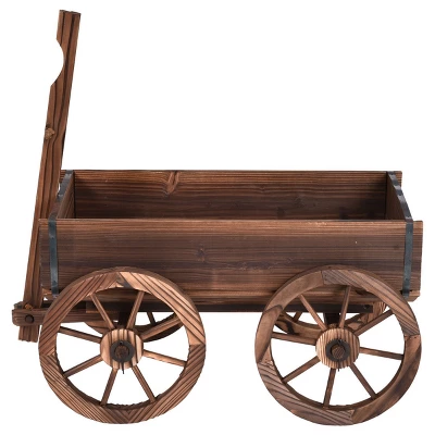 Costway Wood Wagon Flower Planter Pot Stand W/Wheels Home Garden Outdoor Decor 3 Costway Wood Wagon Flower Planter Pot Stand W/Wheels Home Garden Outdoor Decor - Image 3