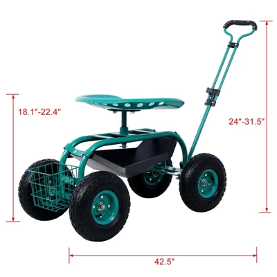 DSVIMOY Rolling Garden Scooter, Garden Cart Seat With Wheels And Tool Tray, 360 Swivel Seat, Green, 42.5"*17.7"*22.4" 2 DSVIMOY Rolling Garden Scooter, Garden Cart Seat With Wheels And Tool Tray, 360 Swivel Seat, Green, 42.5"*17.7"*22.4" - Image 2