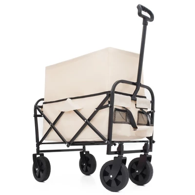 Minimeetall Extention Collapsible Foldable Wagon Cart Beach Wagon Heavy Duty Utility Cart Utility Wagon Grocery Cartcream 4 Minimeetall Extention Collapsible Foldable Wagon Cart Beach Wagon Heavy Duty Utility Cart Utility Wagon Grocery Cartcream - Image 4