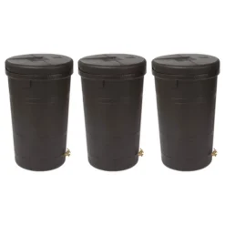Good Ideas Aspen 50 Gallon Capacity Rain Barrel Water Storage Collector Saver With Brass Spigot And Removable Lid, Oak Brown (3 Pack) -D'Eco Store GUEST 572ba2b1 38c6 47ed 9d50 ada6201a1725