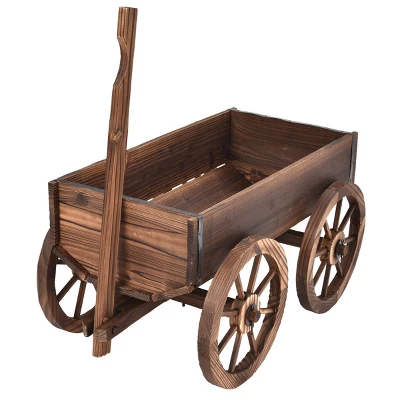 Costway Wood Wagon Flower Planter Pot Stand W/Wheels Home Garden Outdoor Decor 1 Costway Wood Wagon Flower Planter Pot Stand W/Wheels Home Garden Outdoor Decor