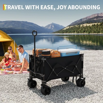 Wagon Cart, Folding Utility Heavy Duty Wagons Carts For Camping, All Terrain Beach Wagons Extended With Cup Holders, 500Lbs Weight Capacity 2 Wagon Cart, Folding Utility Heavy Duty Wagons Carts For Camping, All Terrain Beach Wagons Extended With Cup Holders, 500Lbs Weight Capacity - Image 2