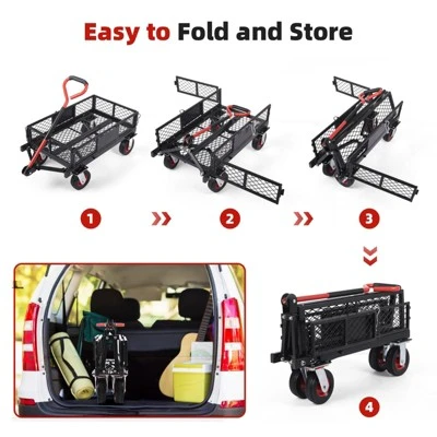 Folding Utility Mesh Steel Garden Carts And Wagons Heavy Duty 360lbs,Folding Utility Wagon Cart W Removable Mesh Sides 4 Folding Utility Mesh Steel Garden Carts And Wagons Heavy Duty 360lbs,Folding Utility Wagon Cart W Removable Mesh Sides - Image 4