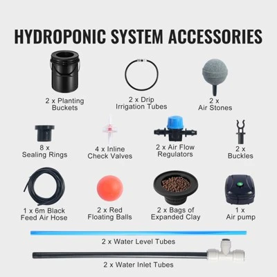 VEVOR DWC Hydroponics Grow System, Hydroponic Growing System With Top Drip Kit, Deep Water Culture 5-Gallon 2 Buckets, With Air Pump, Black 2 VEVOR DWC Hydroponics Grow System, Hydroponic Growing System With Top Drip Kit, Deep Water Culture 5-Gallon 2 Buckets, With Air Pump, Black - Image 2